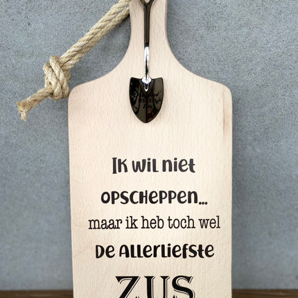 Serveerplankje met Lepeltje - Opscheppen Zus - 35 cm - Hout - Metaal