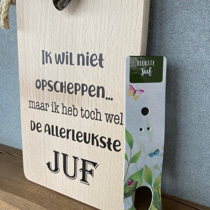 Serveerplankje met Lepeltje - Opscheppen Juf - 35 cm - Hout - Metaal