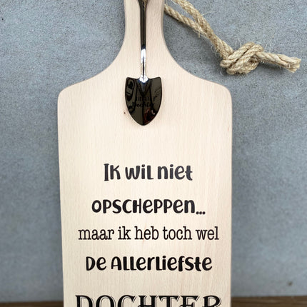 Serveerplankje met Lepeltje - Opscheppen Dochter - 35 cm - Hout - Metaal