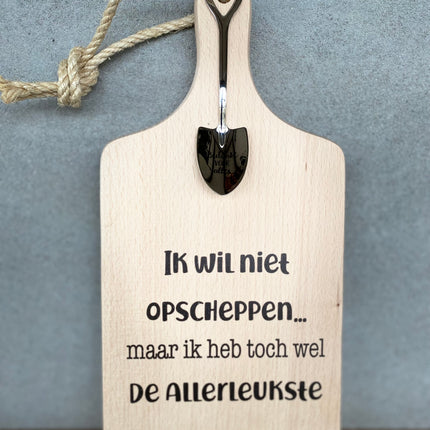 Serveerplankje met Lepeltje - Opscheppen Meester - 35 cm - Hout - Metaal