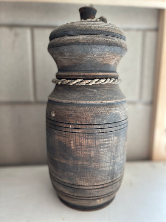 Houten Nepalese Kruik met deksel Maat L