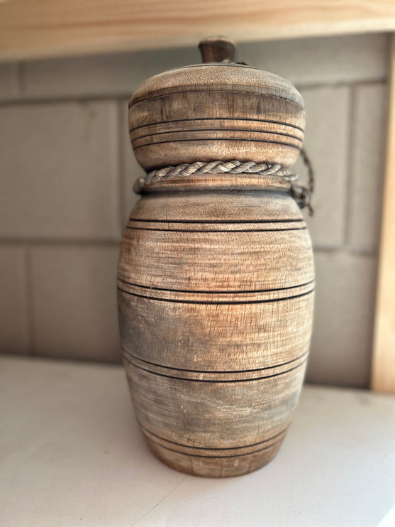 Houten Nepalese Kruik met deksel Maat L