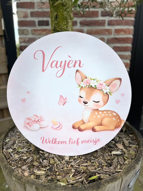 Geboortebord / Tuinbord Dibond Rond - eigen ontwerp
