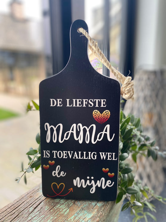 Serveerplankje 35 cm De liefste Mama zwart met wit