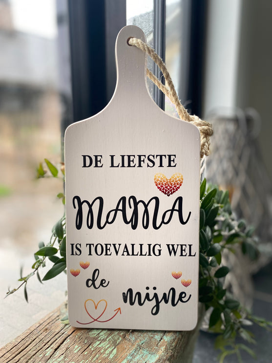 Serveerplankje 35 cm De liefste Mama wit met zwarte letters