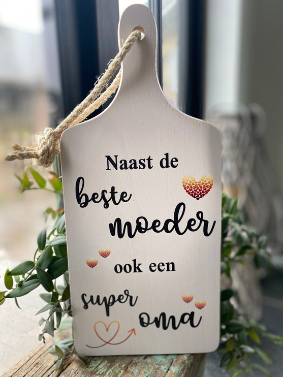 Serveerplankje 35 cm Beste moeder Wit met zwarte letters