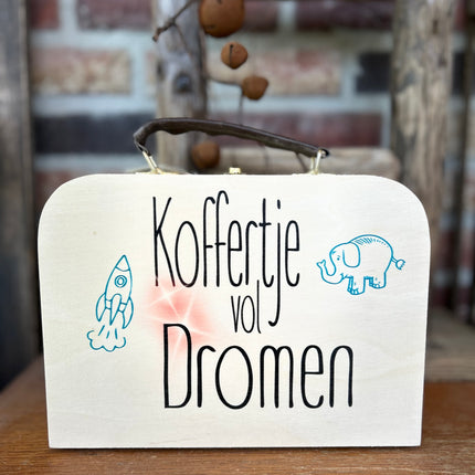 Houten koffertje met leren handvat - Koffertje vol dromen