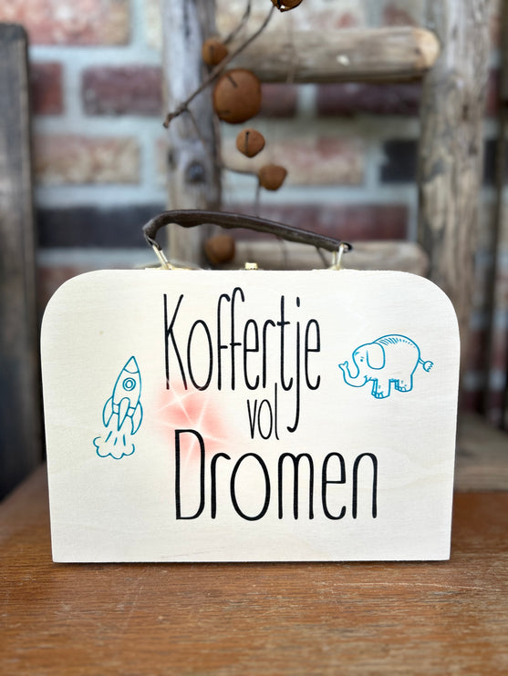 Houten koffertje met leren handvat - Koffertje vol dromen