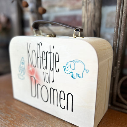 Houten koffertje met leren handvat - Koffertje vol dromen