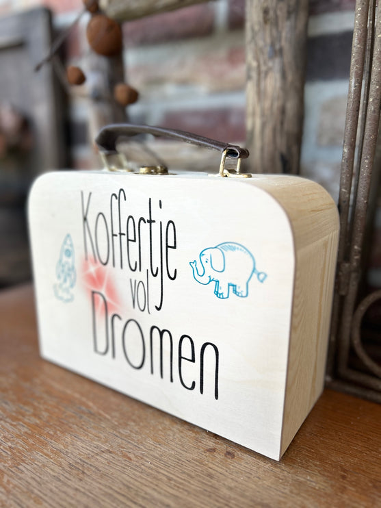 Houten koffertje met leren handvat - Koffertje vol dromen