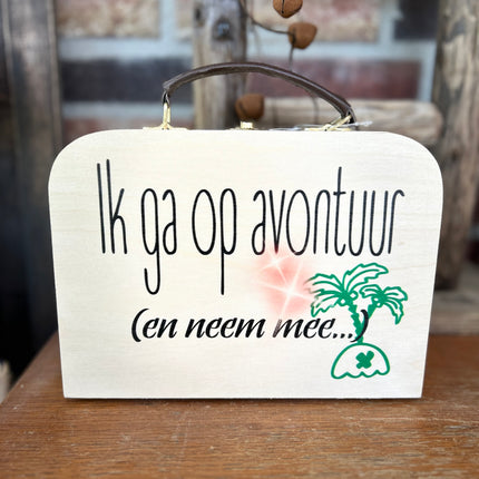 Houten koffertje met leren handvat - Avontuur