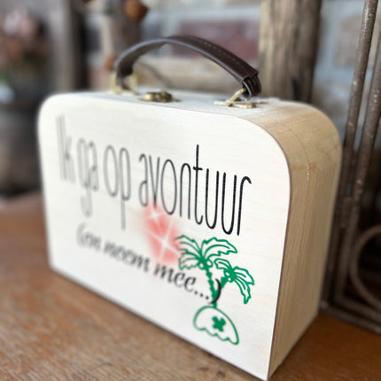 Houten koffertje met leren handvat - Avontuur