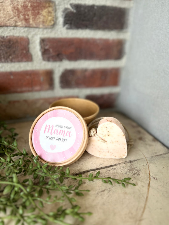 Zeep in doosje - Knuffel en kusje mama ik hou van jou - roze
