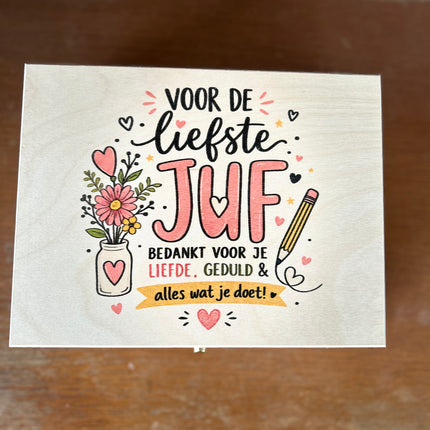 Theedoos 6 vaks met opdruk JUF