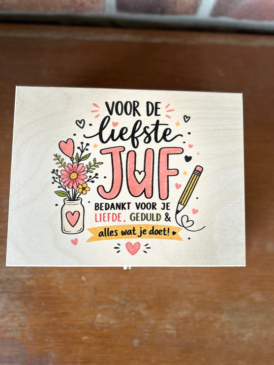 Theedoos 6 vaks met opdruk JUF