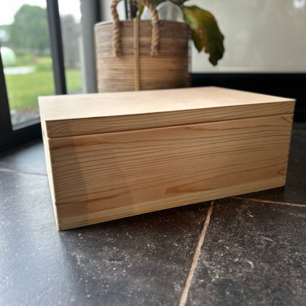 Houten kist (rechthoek) met deksel en opdruk - 60x40x23 cm met vaste deksel