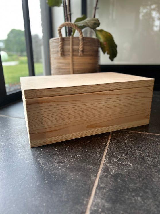 Houten kist (rechthoek) met deksel en opdruk - 60x40x23 cm met vaste deksel