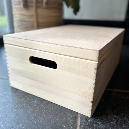 Houten kist (rechthoek) met deksel en opdruk - 60x40x23 cm met vaste deksel
