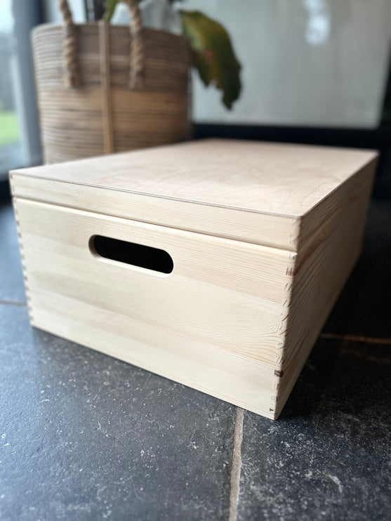 Houten kist (rechthoek) met deksel en opdruk - 60x40x23 cm met vaste deksel