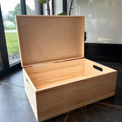 Houten kist (rechthoek) met deksel en opdruk - 60x40x23 cm met vaste deksel