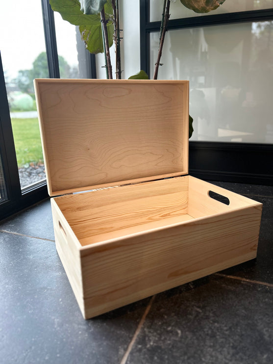 Houten kist (rechthoek) met deksel en opdruk - 60x40x23 cm met vaste deksel