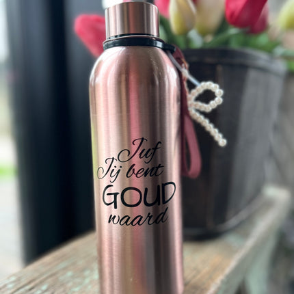 Drinkfles Koper Juf Jij bent goud waard