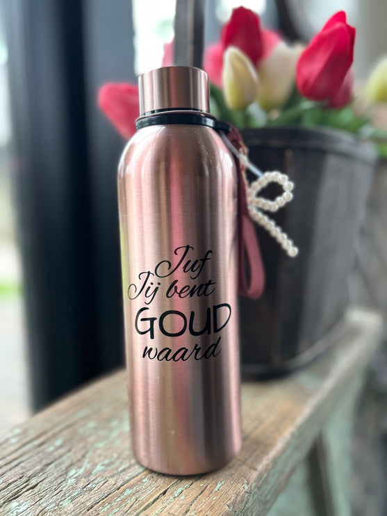 Drinkfles Koper Juf Jij bent goud waard