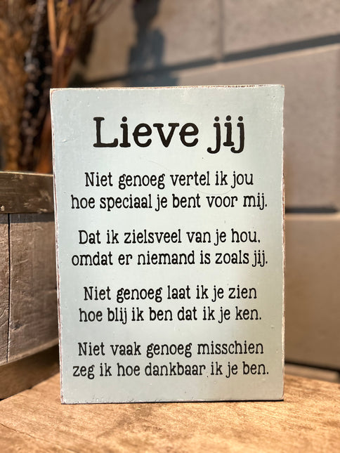Tekstblok Lieve jij Blauw Zwart