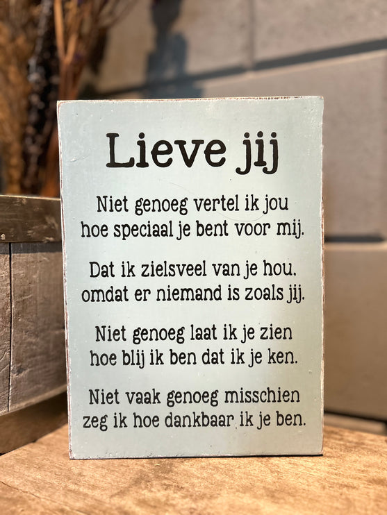 Tekstblok Lieve jij Blauw Zwart