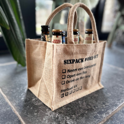Cadeauverpakking Jute - Bier - Sixpack workout