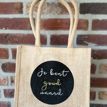 Cadeau tas/shoppig bag - Jute - met de tekst Je bent goud waard