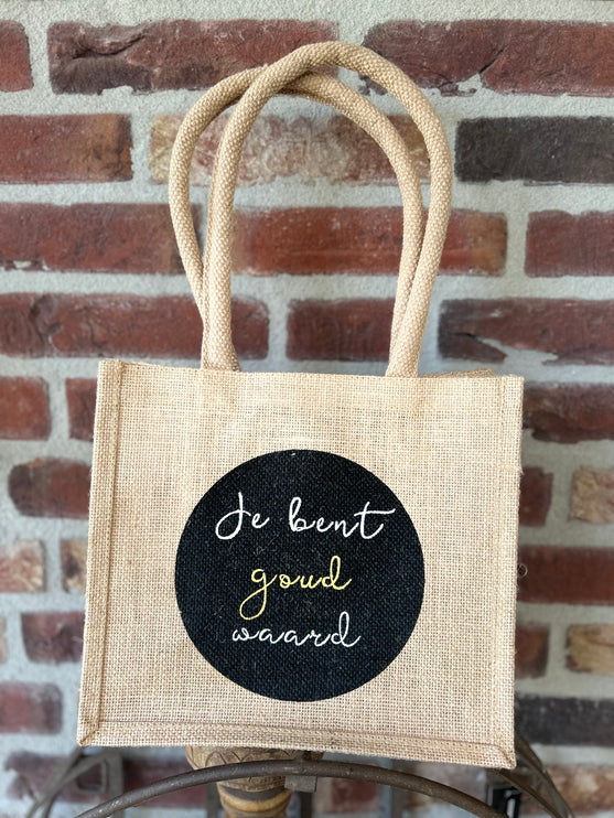 Cadeau tas/shoppig bag - Jute - met de tekst Je bent goud waard