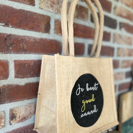 Cadeau tas/shoppig bag - Jute - met de tekst Je bent goud waard