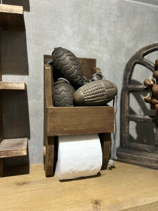 landelijke toiletrolhouder hout met bakje