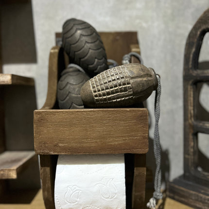 landelijke toiletrolhouder hout met bakje