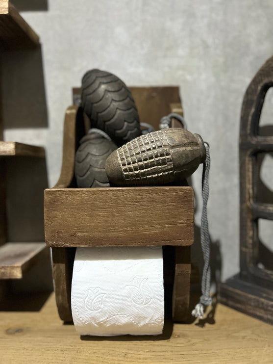 landelijke toiletrolhouder hout met bakje
