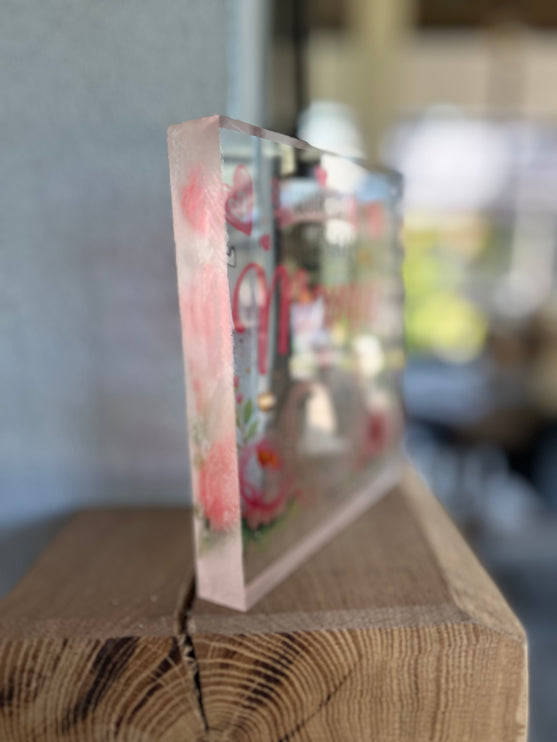 Tekstblok plexiglas met opdruk MAMA
