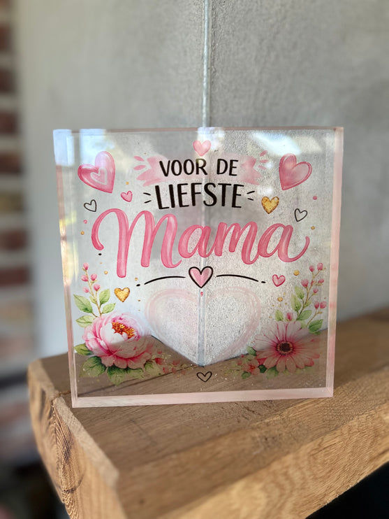 Tekstblok plexiglas met opdruk MAMA