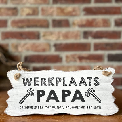 bordje hangend 12x30cm werkplaats papa antique white