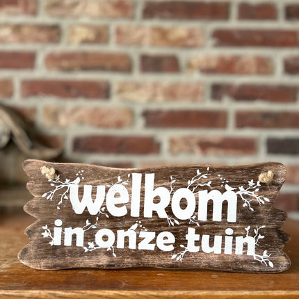 bordje hangend 12x30cm welkom tuin natural