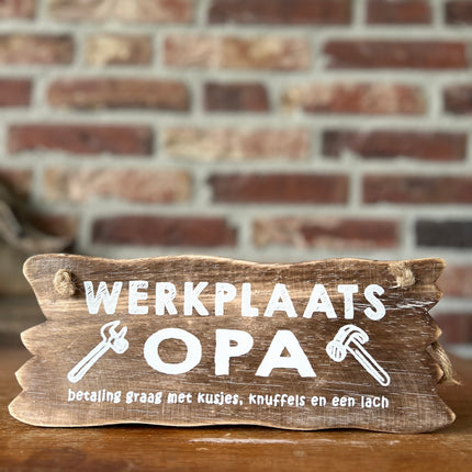 bordje hangend 12x30cm werkplaats opa natural