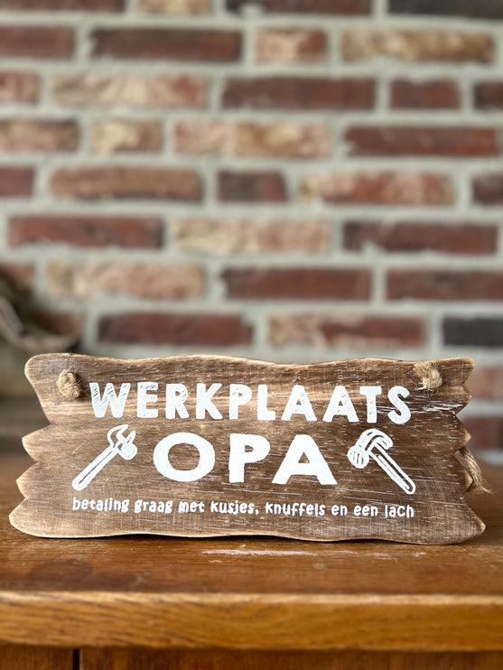bordje hangend 12x30cm werkplaats opa natural