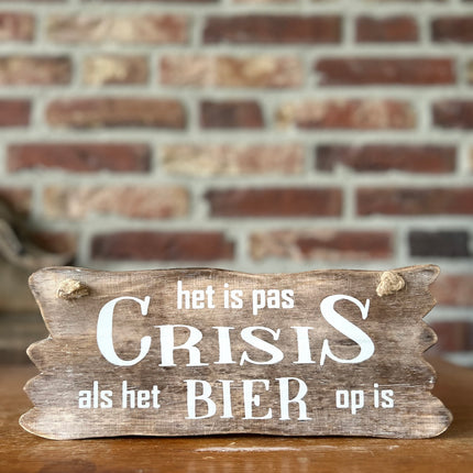 bordje hangend 12x30cm crisis bier natural