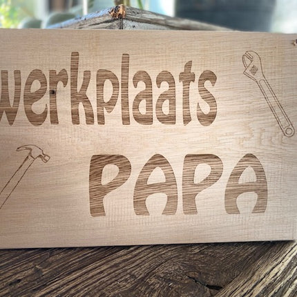 Tekstbord Werkplaats papa