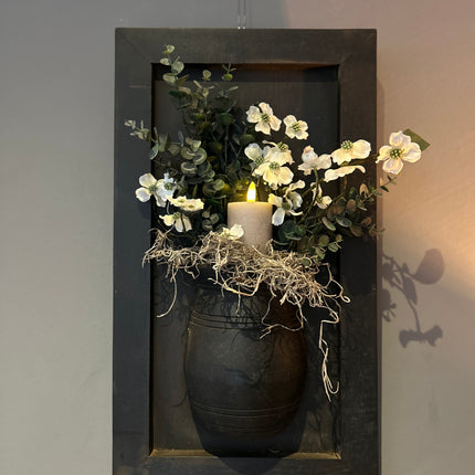 Houten wandpaneel met vaas  Teakhout of Vergrijsd
