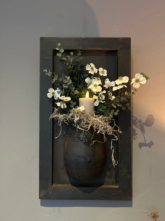 Houten wandpaneel met vaas  Teakhout of Vergrijsd