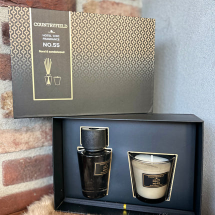 Cadeauset Geurstokjes & Geurkaars VK No.55 Antraciet 100 ml – Luxe Geschenkset voor Thuis & Interieur
