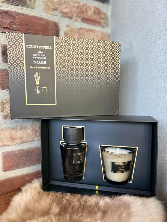 Cadeauset Geurstokjes & Geurkaars VK No.55 Antraciet 100 ml – Luxe Geschenkset voor Thuis & Interieur