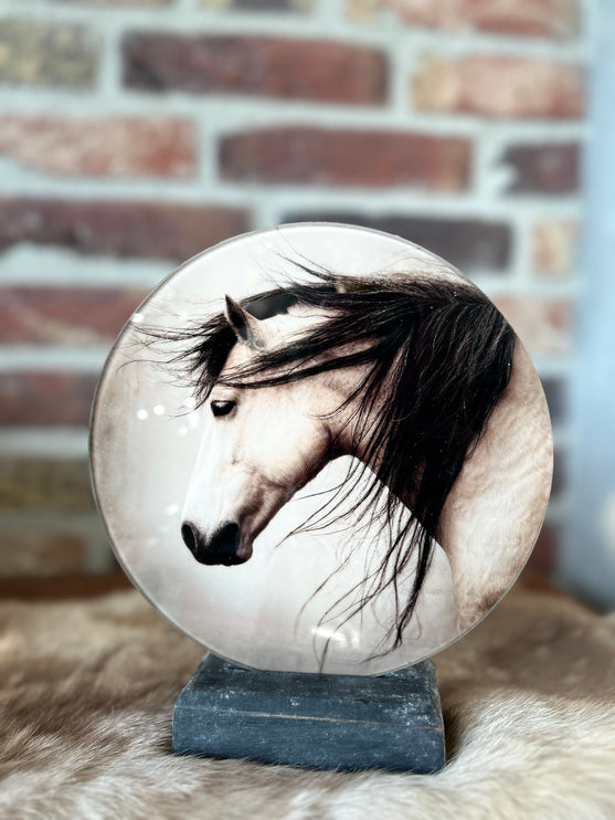 Glasplaatje Paard Brocante