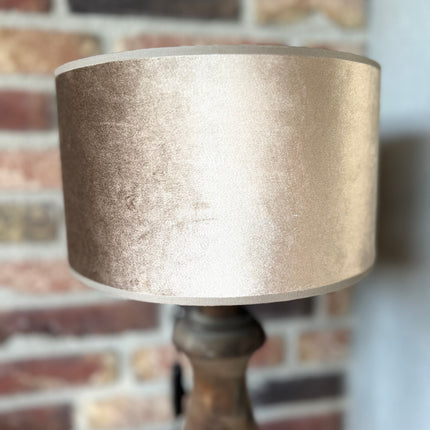 Brocante lampevoet inclusief zilverbruine kap